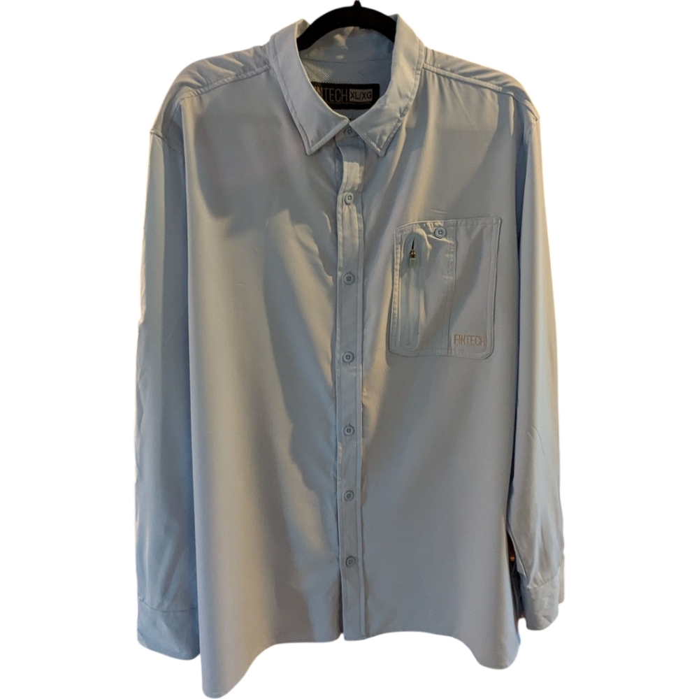 FinTech Mens Deep Sea Powder Blue Fishing Shirt, Size XL